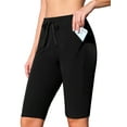thumbnail image 1 of Asoul Knee-Length Swim Bottoms for Womens Drawstring Swim Capris Built-in Brief with Pockets, 1 of 8