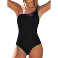 thumbnail image 1 of Asoul One Shoulder One Piece Swimsuits Womens Slimming Swimwear Color Block Textured Modest Bathing Suits Tummy Control Swimming Suits, 1 of 7