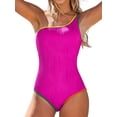 thumbnail image 1 of Asoul One Shoulder One Piece Swimsuits Womens Slimming Swimwear Color Block Textured Modest Bathing Suits Tummy Control Swimming Suits, 1 of 9