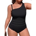 thumbnail image 1 of Asoul Plus Size One Shoulder Scalloped Bathing Suits for Womens Ruched Full Coverage Swimwear Ribbed One Piece Swimsuit Womens, 1 of 11
