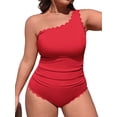 thumbnail image 1 of Asoul Plus Size One Shoulder Scalloped Bathing Suits for Womens Ruched Full Coverage Swimwear Ribbed One Piece Swimsuit Womens, 1 of 11
