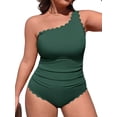 thumbnail image 1 of Asoul Plus Size One Shoulder Scalloped Bathing Suits for Womens Ruched Full Coverage Swimwear Ribbed One Piece Swimsuit Womens, 1 of 11