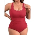 thumbnail image 1 of Asoul Plus Size Ribbed Swimsuit for Womens One Piece Scalloped Swimwear Tummy Control Bathing Suits, 1 of 7