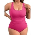thumbnail image 1 of Asoul Plus Size Ribbed Swimsuit for Womens One Piece Scalloped Swimwear Tummy Control Bathing Suits, 1 of 6