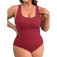 thumbnail image 1 of Asoul Plus Size Ribbed Swimsuit for Womens One Piece Scalloped Swimwear Tummy Control Bathing Suits, 1 of 7