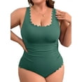 thumbnail image 1 of Asoul Plus Size Ribbed Swimsuit for Womens One Piece Scalloped Swimwear Tummy Control Bathing Suits, 1 of 8