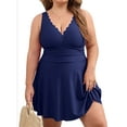 thumbnail image 1 of Asoul Plus Size Scalloped V Neck Swimwear for Womens One Piece Swimsuits Tummy Control Swimdress Bathing Suits with briefs, 1 of 6