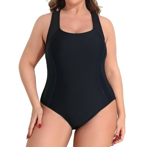 Asoul Plus Size Side Spliced One Piece Sport Swimsuit for Womens Racerback Athletic Bathing Suit