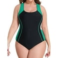thumbnail image 1 of Asoul Plus Size Side Spliced One Piece Sport Swimsuit for Womens Racerback Athletic Bathing Suit, 1 of 9