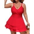 thumbnail image 1 of Asoul Plus Size Swim Dress Swimsuit for Womens Mesh Ruffle One Piece Tummy Control Bathing Suit Front Cross Swim Suits, 1 of 9