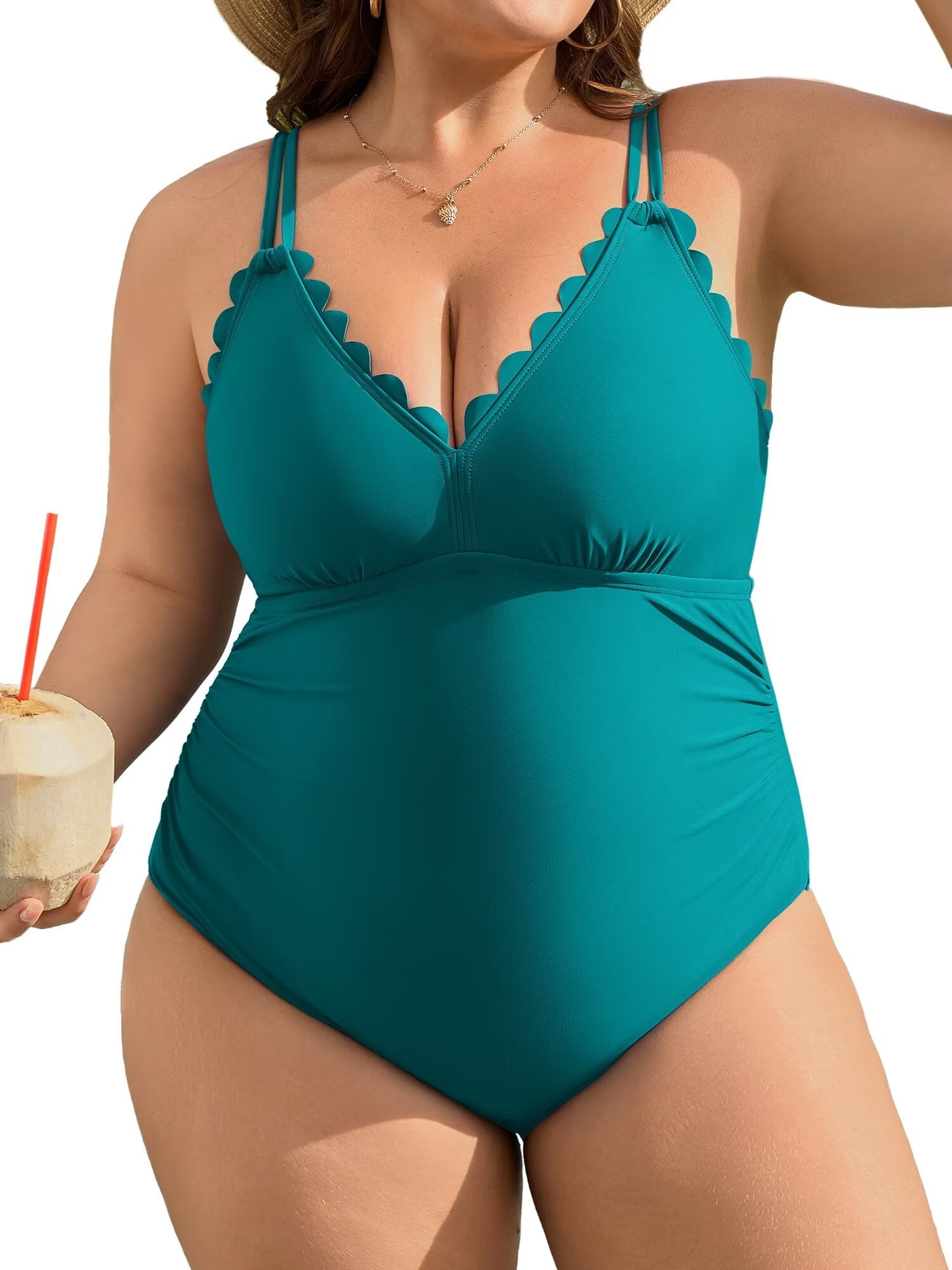 CUPSHE Women's One Piece Swimsuit Halter Plunge Neck Ruched Tummy