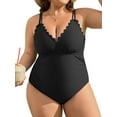 thumbnail image 1 of Asoul Plus Size Swimsuit for Women Scalloped Tummy Control One Piece Bathing Suits Ruched V Neck Swimwear, 1 of 7