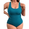 thumbnail image 1 of Asoul Plus Size Swimsuit for Women Tummy Control Scalloped Ribbed One Piece Swimsuits Ruched Modest Bathing Suit, 1 of 8
