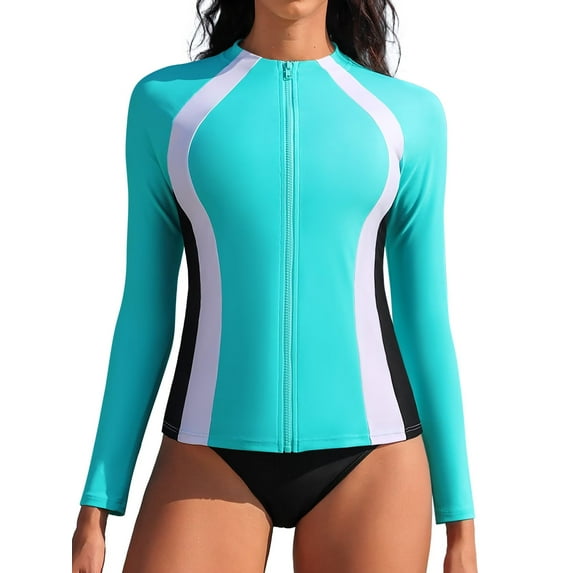 Asoul Rash Guard for Women Full Zip, Zip Up Long Sleeve Swim Shirts for Women, Surfing Top UPF 50+ SPF Sun & UV Protection