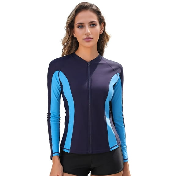 Asoul Rash Guard for Women, UPF 50  Long Sleeve Zip Front UV Sun Protection Jacket Swim Shirt for Women Swimwear