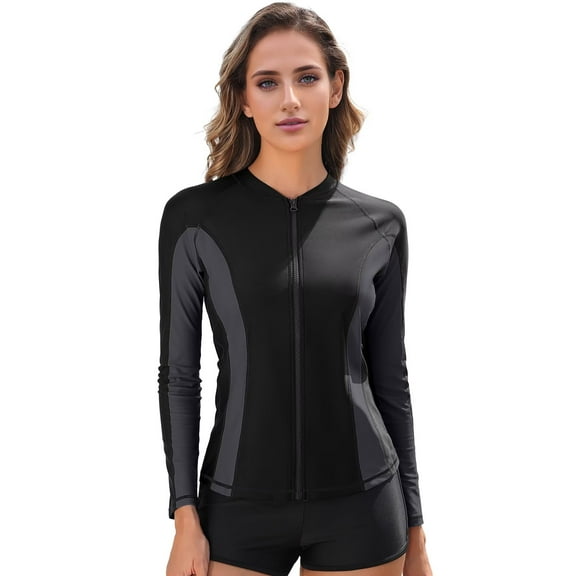 Asoul Rash Guard for Women, UPF 50 Long Sleeve Zip Front UV Sun Protection Jacket Swim Shirt for Women Swimwear