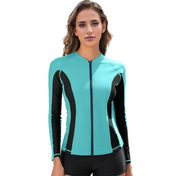 Asoul Rash Guard for Women, UPF 50+ Long Sleeve Zip Front UV Sun Protection Jacket Swim Shirt for Women Swimwear