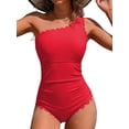 thumbnail image 1 of Asoul Ribbed One Piece Swimsuit for Women One Shoulder Scalloped Bathing Suits Tummy Control Swim Suit Monokini Swimwear, 1 of 9