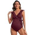 thumbnail image 1 of Asoul Ruffle Maternity Swimsuit One Piece V-Neck Pregnancy Bathing Suit Tie Kont Monokini Swimwear for Womens, 1 of 6