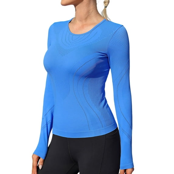 Asoul Seamless Workout Shirts for Women Long Sleeve Compression Shirts Slim Fit Athletic Yoga Tops