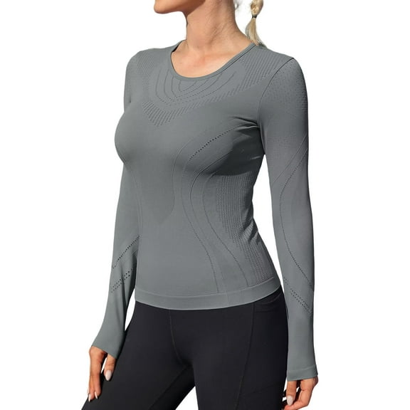 Asoul Seamless Workout Shirts for Women Long Sleeve Compression Shirts Slim Fit Athletic Yoga Tops