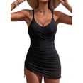 thumbnail image 1 of Asoul Twist V Neck One Piece Swimsuit for Womens Tummy Control Swimdress Monkini Swimwear Tie Side Mesh Bathing Suits, 1 of 9