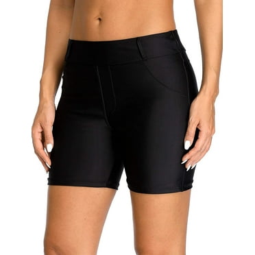 Asoul Women Solid Swim Shorts with Pockets High Waisted Swim Boardshorts Beach Swimwear Trunks