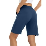 Asoul Women's Cotton High Waisted Sporty Yoga Shorts With Pocket Drawstring Bermuda Shorts