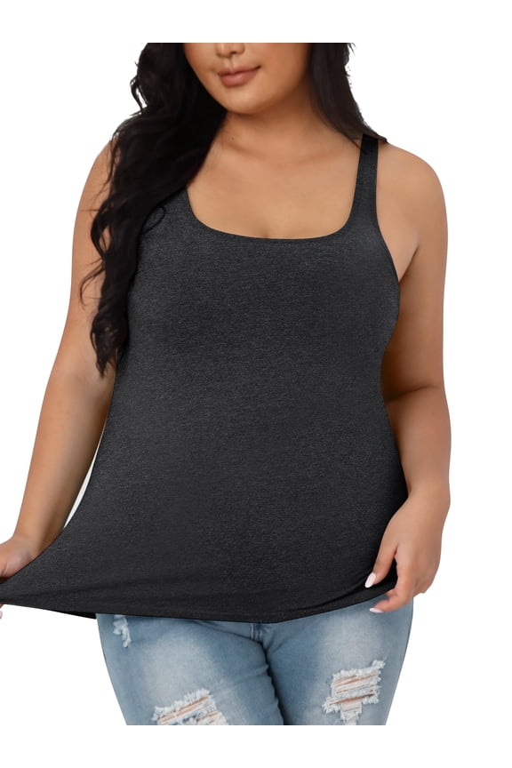 Women's Cotton Plus Size Tank Top Adjustable Wider Strap Basic Undershirt