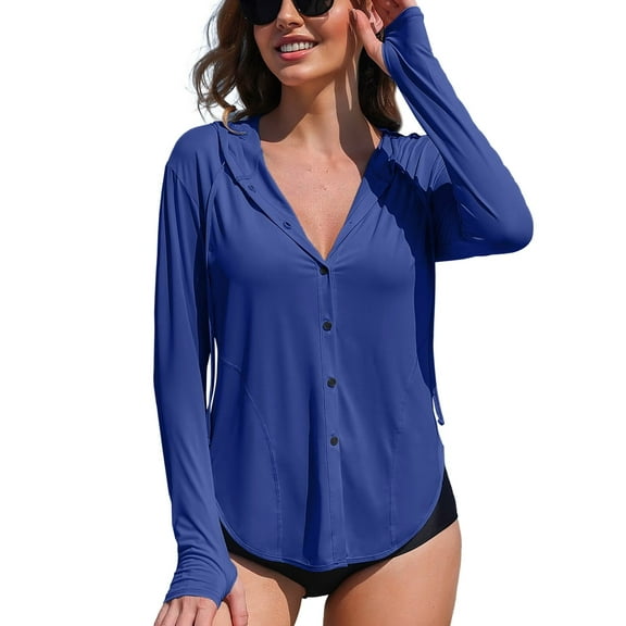 Asoul Women's Hooded UPF 50+ Rash Guard Long Sleeve UV Protection T-Shirt Zipper Swimwear Shirts with Pockets Hiking Runing Fishing Tops