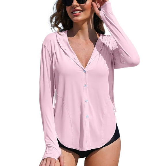 Asoul Women's Hooded UPF 50+ Rash Guard Long Sleeve UV Protection T-Shirt Zipper Swimwear Shirts with Pockets Hiking Runing Fishing Tops