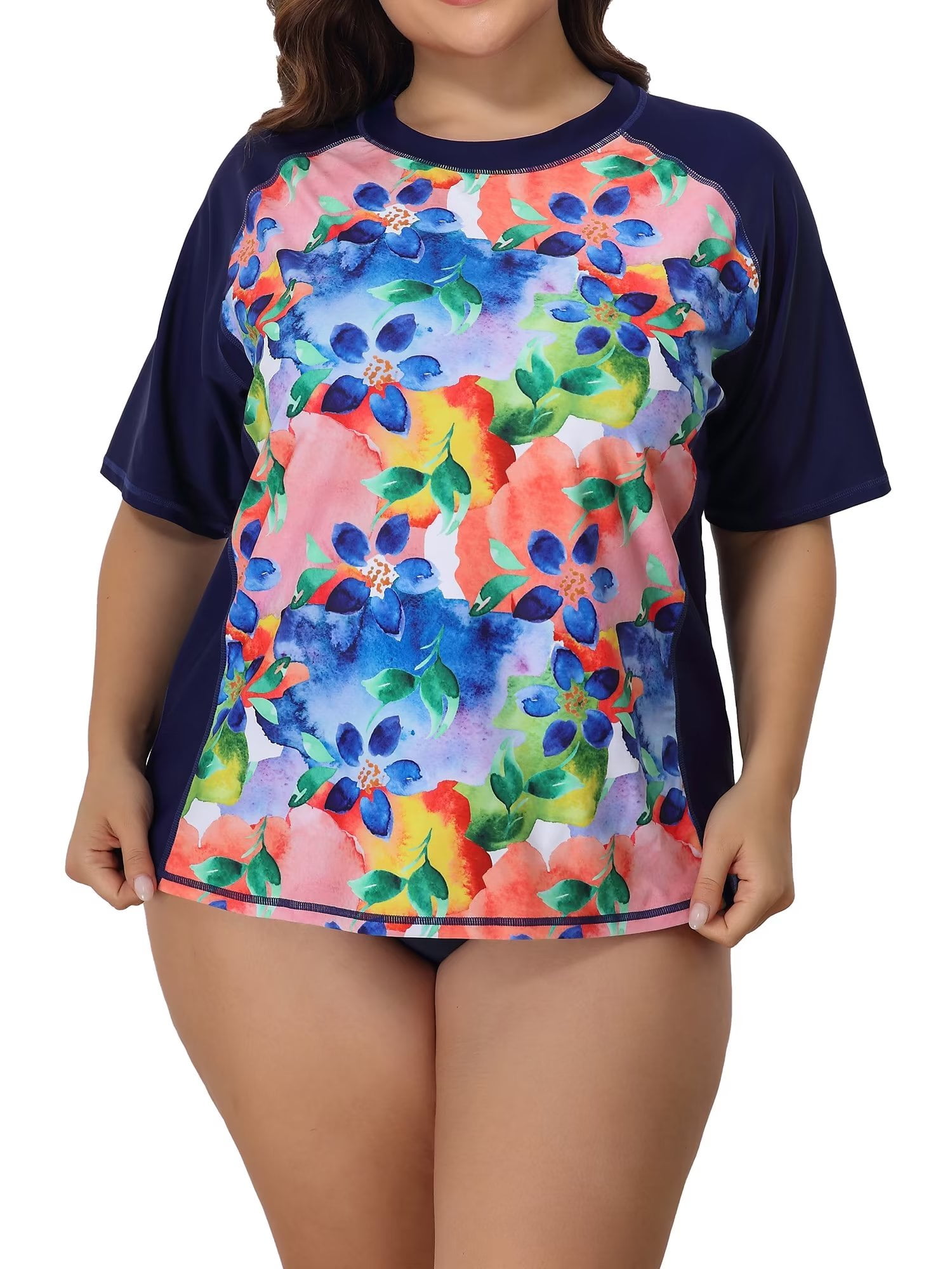 Asoul Women's Plus Rashguard Floral Print Surfing Swim Shirt UPF50+