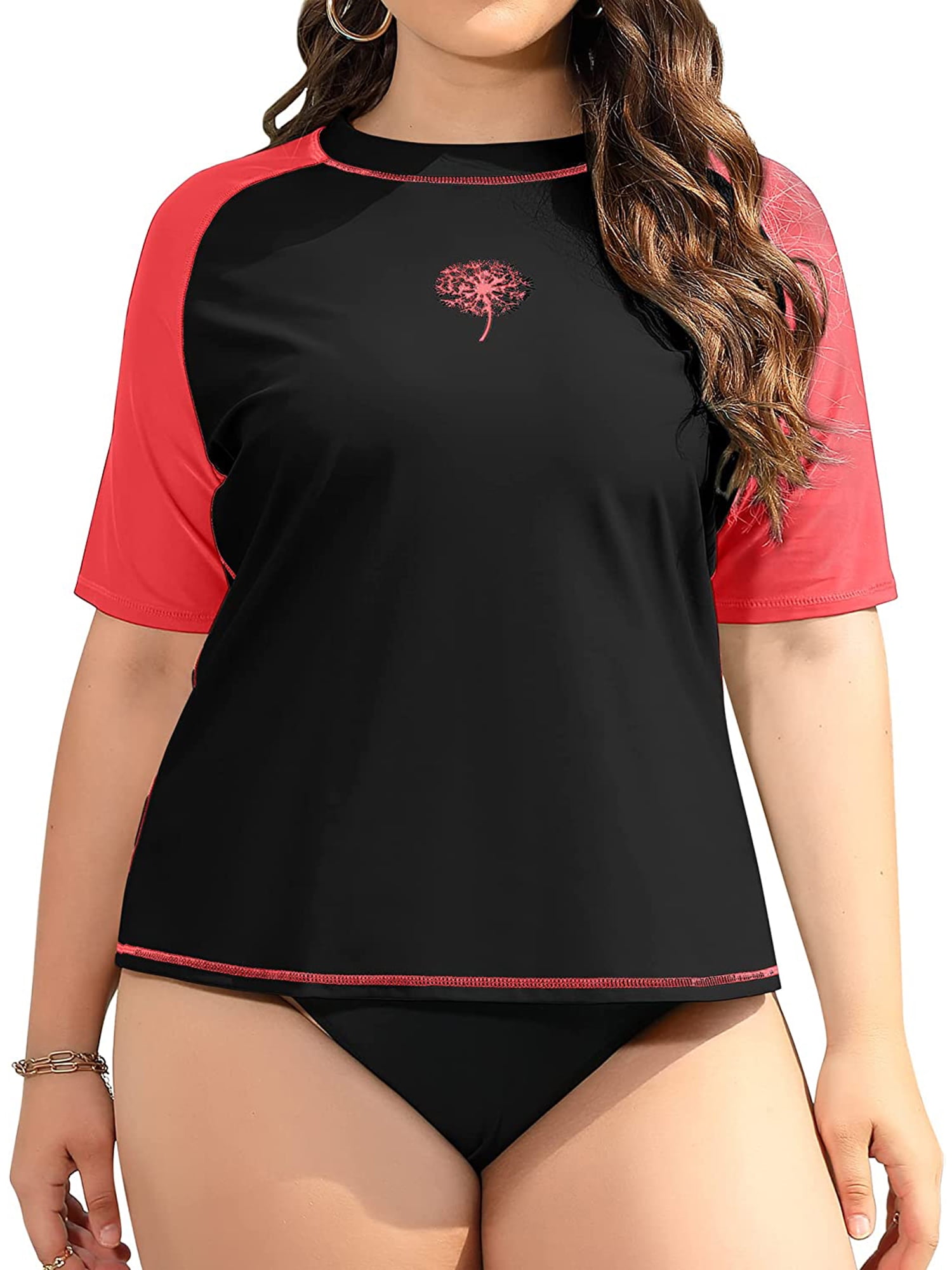 Inno Womens Plus Size Rash Guard Swim Shirt Short Sleeves UPF 50+ Swimwear  Workout Top 0X-6X