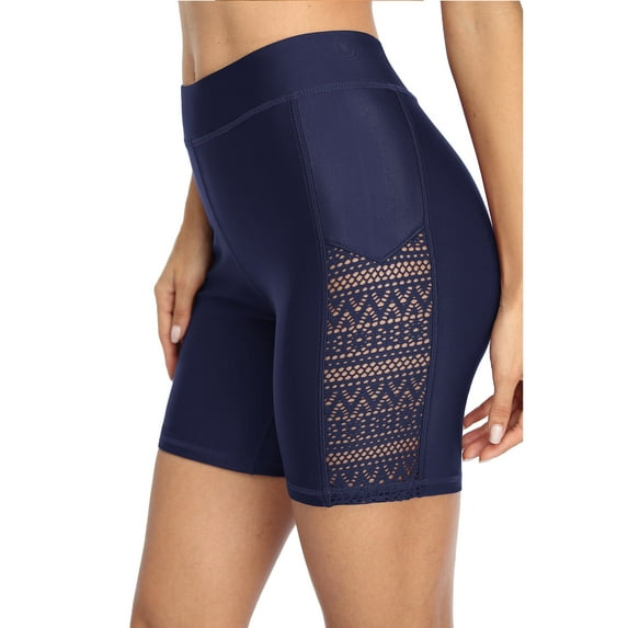 Asoul Women's Solid Stretch High Waisted Swim Shorts Hollow Out Swimsuit Bottoms Long Boardshorts