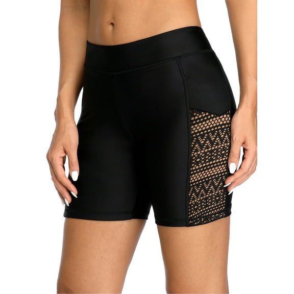 Asoul Women's Solid Stretch High Waisted Swim Shorts Hollow Out Swimsuit Bottoms Long Boardshorts