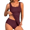 thumbnail image 1 of Asoul Women's Ribbed Tankini Swimsuits Scalloped Two Piece Swimsuit Tankini Tops with High Waisted Bikini Bottoms Tummy Control Bathing Suits Swimwear, 1 of 5