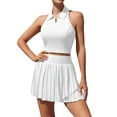 thumbnail image 1 of Asoul Women's Two-Piece Tennis Dress with Pleated Skirt and Shorts, Polo V Neck Crop, 1 of 1
