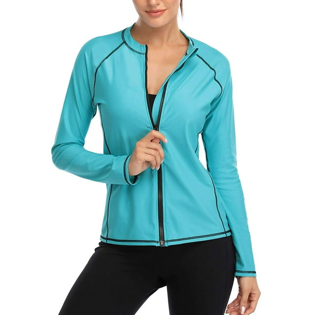 Asoul Women's Zipper Front Long Sleeve Rash Guard UV/Sun Protection