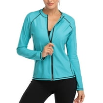 Asoul Women's Zipper Front Long Sleeve Rash Guard UV/Sun Protection Swim Shirt Wetsuit Top