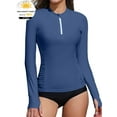 thumbnail image 1 of Asoul Women's Zipper Rash Guard Long Sleeve Side Ruched Swim Shirt Sun Protection Swimsuit Tops, 1 of 9