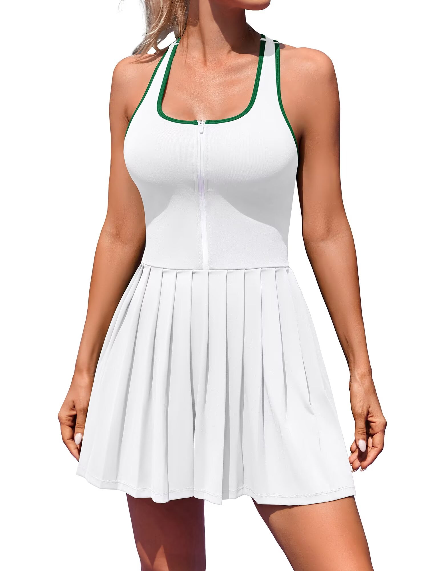 Asoul Womens Athletic Tennis Dress Ribbed Pleated Golf Dress Built in Shorts