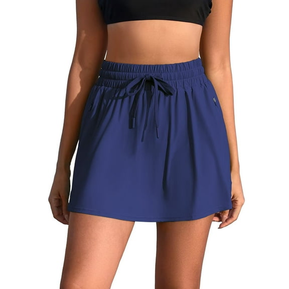 Asoul Womens Drawstring Swim Skirts Elastic Waisted Bikini Tankini Swim Bottoms Built-in Panties with Pockets