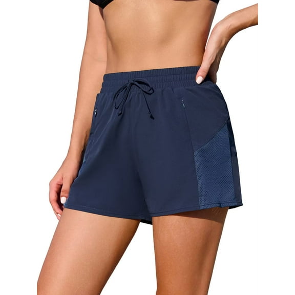 Asoul Womens High Elastic Waisted Swim Bottoms Mesh Board Shorts Drawstring Swim Shorts with Pocket