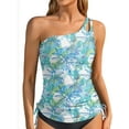 thumbnail image 1 of Asoul Womens One Shoulder Keyhole Tankini Tops Side Tie Ruched Swimsuit Tops Only Tummy Control Swimwear Tops(No Bottoms), 1 of 9