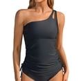 thumbnail image 1 of Asoul Womens One Shoulder Keyhole Tankini Tops Side Tie Ruched Swimsuit Tops Only Tummy Control Swimwear Tops(No Bottoms), 1 of 9