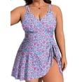 thumbnail image 1 of Asoul Womens Plus Size Scalloped V Neck One Piece Swimsuits Side Tie Knot Swimdress Bathing Suits, 1 of 8