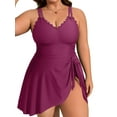 thumbnail image 1 of Asoul Womens Plus Size Scalloped V Neck One Piece Swimsuits Side Tie Knot Swimdress Bathing Suits, 1 of 8