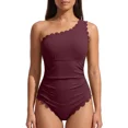 thumbnail image 1 of Asoul Womens Ribbed One Piece Swimsuit One Shoulder Scalloped Bathing Suits for Womens Tummy Control Monokini Swimwear, 1 of 11