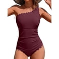 thumbnail image 1 of Asoul Ribbed One Piece Swimsuit for Women One Shoulder Scalloped Bathing Suits Tummy Control Swim Suit Monokini Swimwear, 1 of 11
