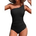 thumbnail image 1 of Asoul Ribbed One Piece Swimsuit for Women One Shoulder Scalloped Bathing Suits Tummy Control Swim Suit Monokini Swimwear, 1 of 9